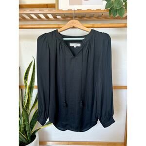 LOFT Tassel Tie Black Blouse